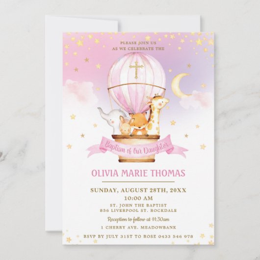 Heet luchtballon Stomme dieren Baptisme Christenin Kaart (Voorkant)