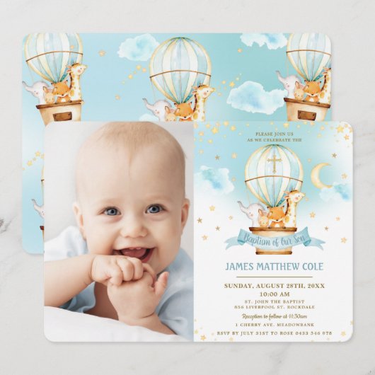 Heet luchtballon Stomme dieren Baptisme Christenin Kaart (Voorkant / Achterkant)