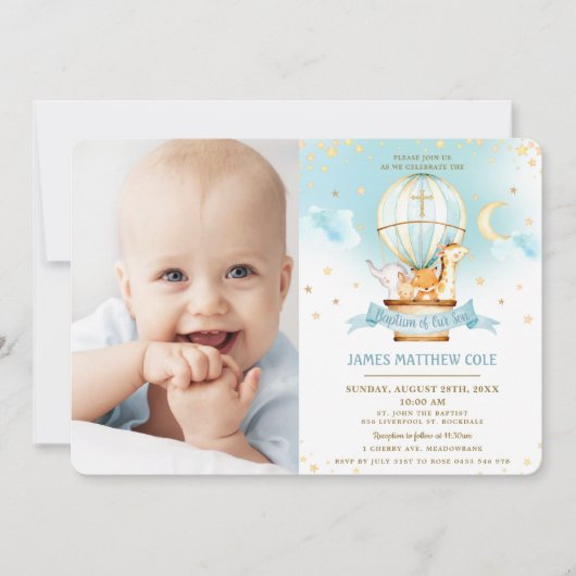 Heet luchtballon Stomme dieren Baptisme Christenin Kaart (Voorkant)