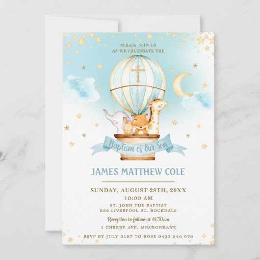 Heet luchtballon Stomme dieren Baptisme Christenin Kaart (Voorkant)