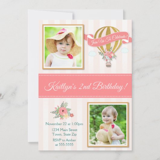 Heet luchtballon, uitnodiging op zaterdag, omhoog  (Voorkant)