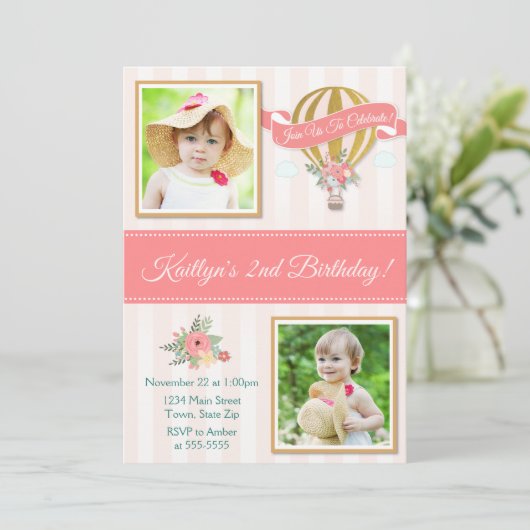 Heet luchtballon, uitnodiging op zaterdag, omhoog  (Staand voorkant)