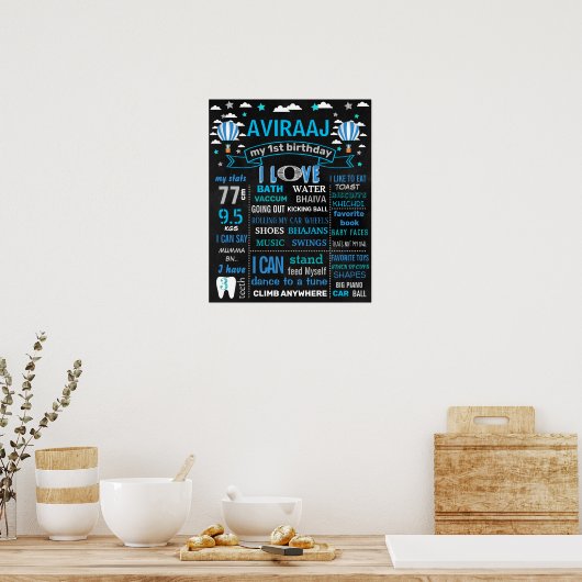 Heet luchtballon van Birthday Party-chalkbordbord Poster (Keuken)
