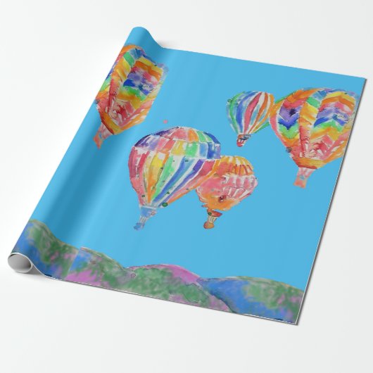 Heet luchtballonballonnen Art Waterverf Wrapping Cadeaupapier (Uitgerold)