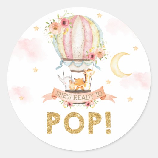 Heet luchtballondierentuin Ze is klaar om te Poppe Ronde Sticker (Voorkant)