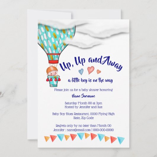 Heet-luchtballonjongens baby shower schattig reisf kaart (Voorkant)