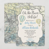 Heet luchtballonjongetje blauw onder babydouche kaart (Voorkant / Achterkant)