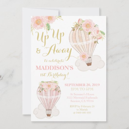 Heet luchtballonkoningsmeisje, 1e verjaardag kaart (Voorkant)