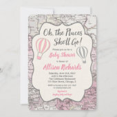 Heet luchtballonmeisje baby douche roze kaart (Voorkant)