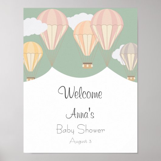 Heet-luchtballonnen baby shower welkom poster (Voorkant)