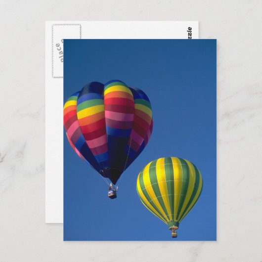 Heet luchtballonnen, geel / groen en multi briefkaart (Voorkant / Achterkant)