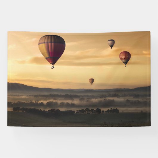 Heet luchtballonnen in Golden Skies Spandoek (Horizontaal)