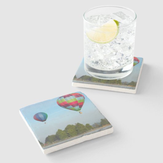 Heet luchtballonnen over een meer, NZ Stenen Onderzetter (Zijkant)