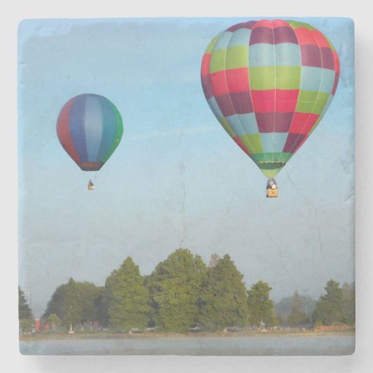 Heet luchtballonnen over een meer, NZ Stenen Onderzetter (Voorkant)