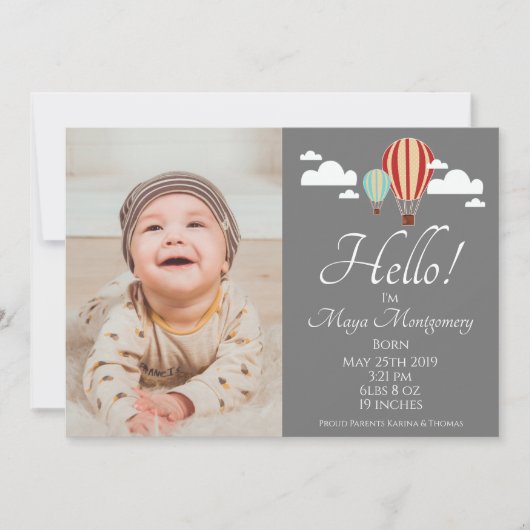 Heet Luchtballonnen & Wereldkaart Geboorteaankondi Kaart (Voorkant)