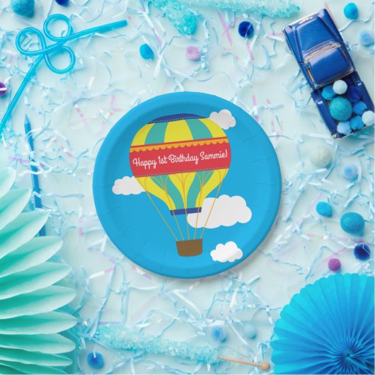 Heet luchtballonvaarder 1 e verjaardag papieren bordje (Feest)