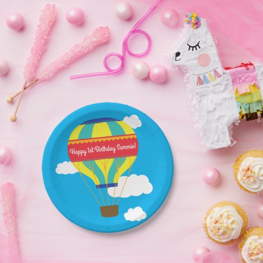 Heet luchtballonvaarder 1 e verjaardag papieren bordje (Feest)