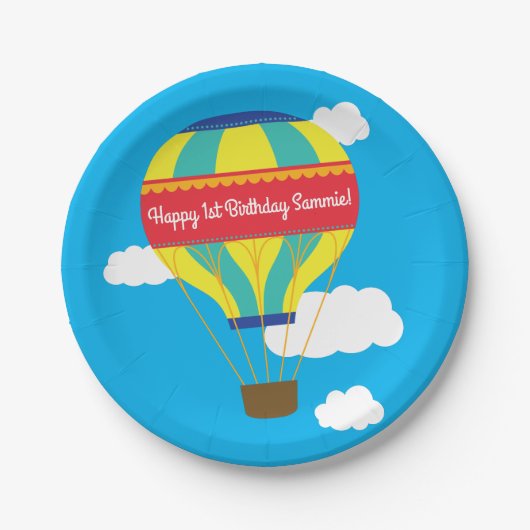 Heet luchtballonvaarder 1 e verjaardag papieren bordje (Voorkant)