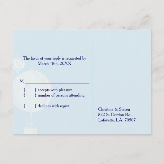 Heet luchtballonvaarding RSVP Uitnodiging Briefkaart (Achterkant)