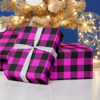 Heet Magenta en Zwarte Buffalo Rut Cadeaupapier