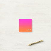 Heet Magenta Roze Helder Oranje Ombre Script Naam Post-it® Notes (Op bureau)
