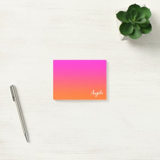 Heet Magenta Roze Helder Oranje Ombre Script Naam Post-it® Notes (Kantoor)