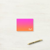 Heet Magenta Roze Helder Oranje Ombre Script Naam Post-it® Notes (Op bureau)
