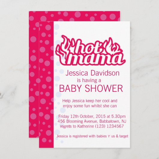 Heet mama baby shower heet roze blauw stippen uitn kaart (Voorkant / Achterkant)