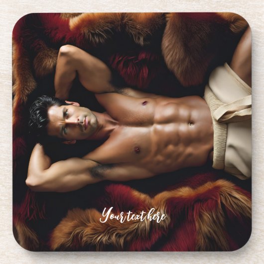 Heet Man op een Bearskin vloerkleed Bier Onderzetter (Voorkant)