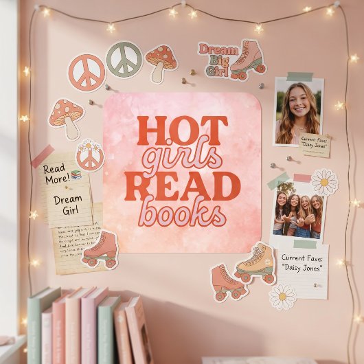 Heet meisje leest boeken vierkante sticker