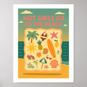 Heet Meisjes Gaan Naar Het Strand Funny Retro Zome Poster
