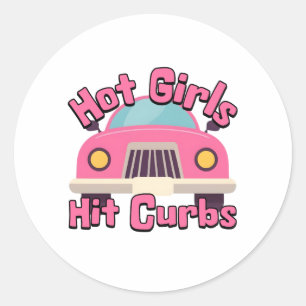 Heet Meisjes Hit Curbs Grappige Roze Auto Ronde Sticker