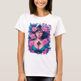 Heet Moeder Zomer Bloemen Roze Blauw Turquoise T-shirt
