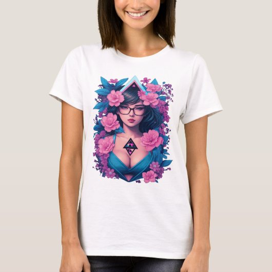 Heet Moeder Zomer Bloemen Roze Blauw Turquoise T-shirt (Voorkant)