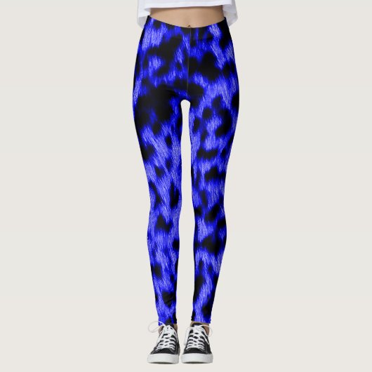 Heet Neon Blauw Cheetah Rave Liefde Leggings (Voorkant)