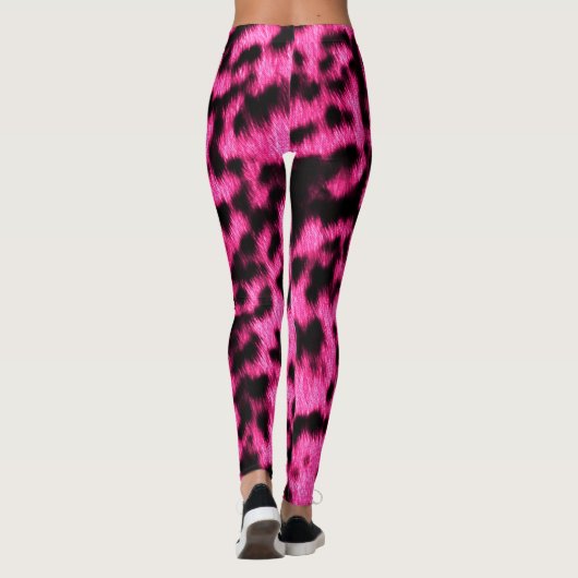 Heet Neon Roze Cheetah Rave Liefde Leggings (Achterkant)