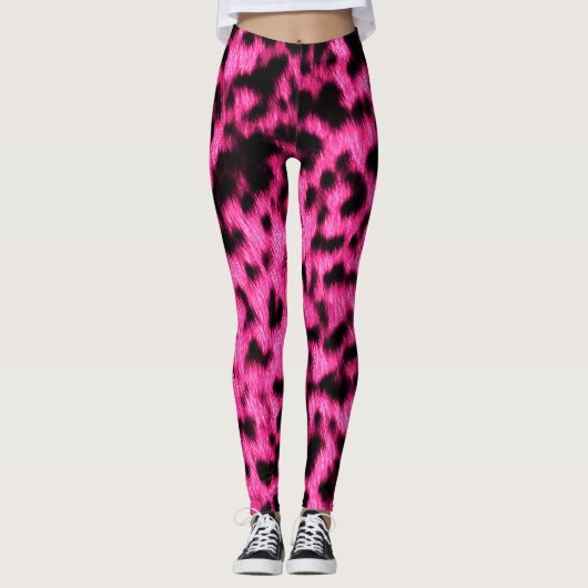 Heet Neon Roze Cheetah Rave Liefde Leggings (Voorkant)