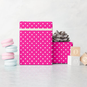 Heet Neon Roze en Witte Stippen Cadeaupapier
