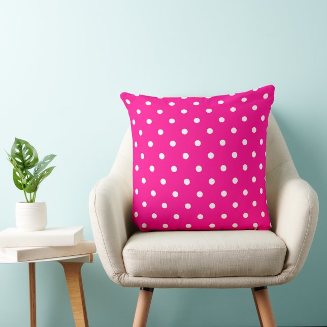 Heet Neon Roze en Witte Stippen Kussen (Stoel)