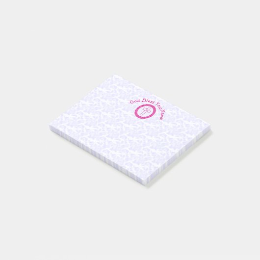 Heet of fel roze christelijk zig-zag kruis wit post-it® notes (Schuin)