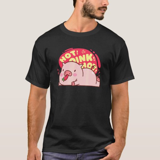 Heet Oink Heet Pig Eating Pepper Cute Food T-shirt (Voorkant)
