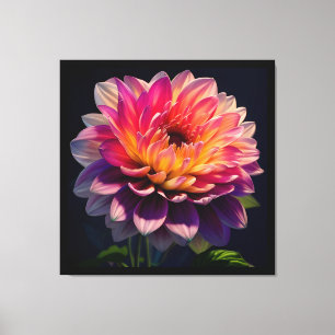 Heet Oranje en Roze Dahlia Bloem Canvas Afdruk