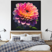 Heet Oranje en Roze Dahlia Bloem Canvas Afdruk (Insitu (Slaapkamer))