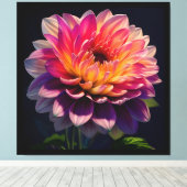 Heet Oranje en Roze Dahlia Bloem Canvas Afdruk (Insitu (Houten vloer))
