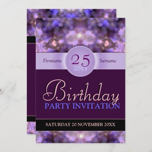 Heet Paarse Dreams Birthday Party Invitation Kaart (Voorkant / Achterkant)