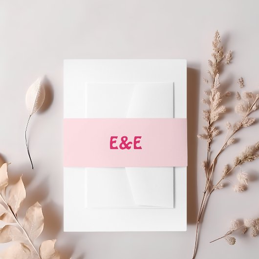 Heet & Pastel Roze Retro Monogrammed Bruiloft Uitnodigingen Wikkel