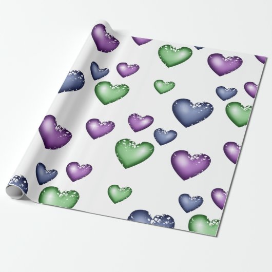 Heet Pattern Blue Green Paars voor Valentijns d Cadeaupapier (Uitgerold)