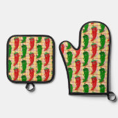 Heet Pepper Divas Tekening Custom Plaid Patroon Ovenwant & Pannenlap Set (Voorkant)