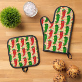 Heet Pepper Divas Tekening Custom Plaid Patroon Ovenwant & Pannenlap Set (Top down)