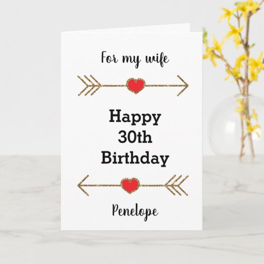 Heet pijlen rood en goud voor mijn vrouw kaart (Gele Bloem)